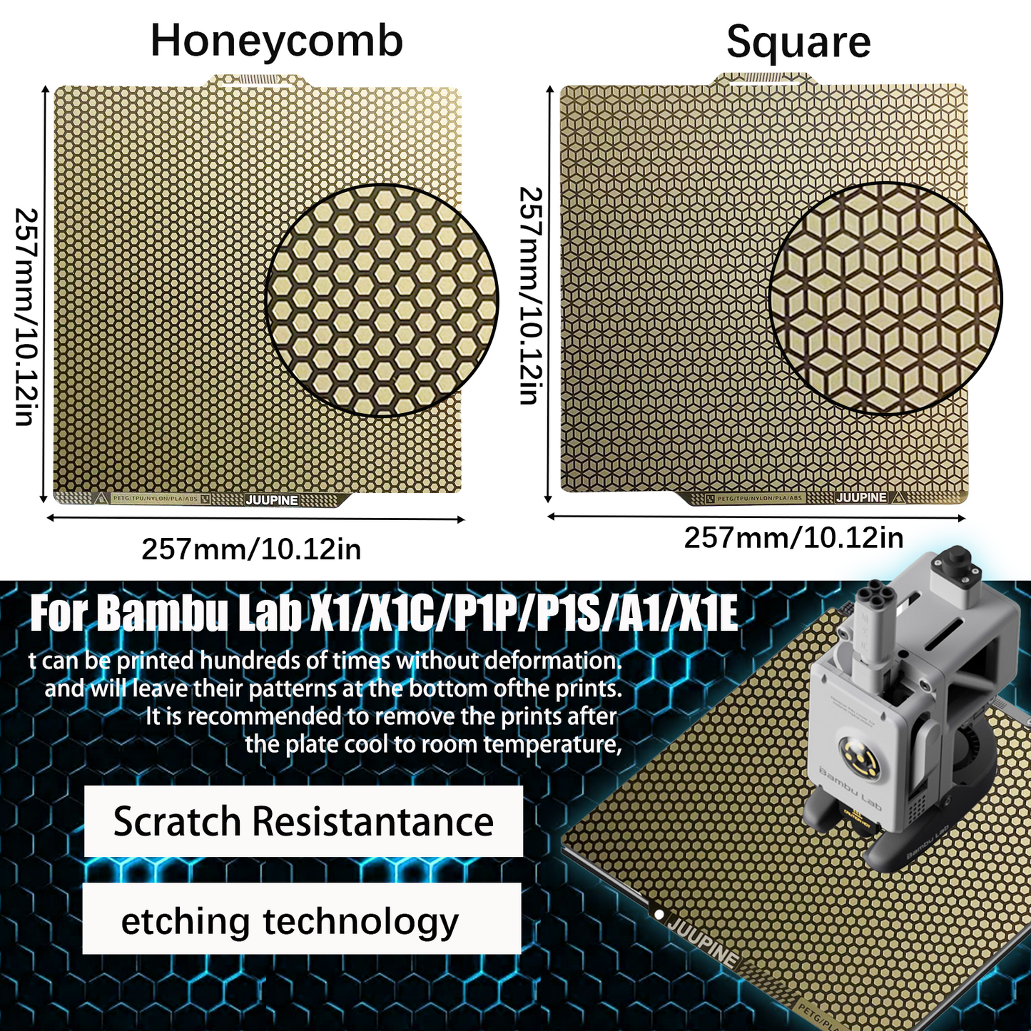 PEI Honeycomb Build Plate for Bambu Lab P2S/A1/X1/X1C/P1P/P1S