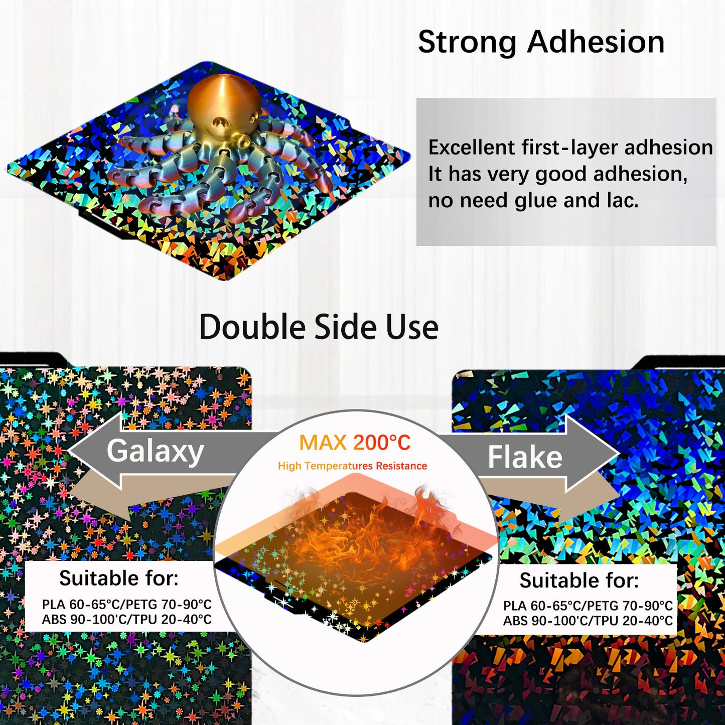 Upgraded Flake+Galaxy H1H Build Plate for Bambu Lab A1 X1 X1C X1E P1P P1S P2S