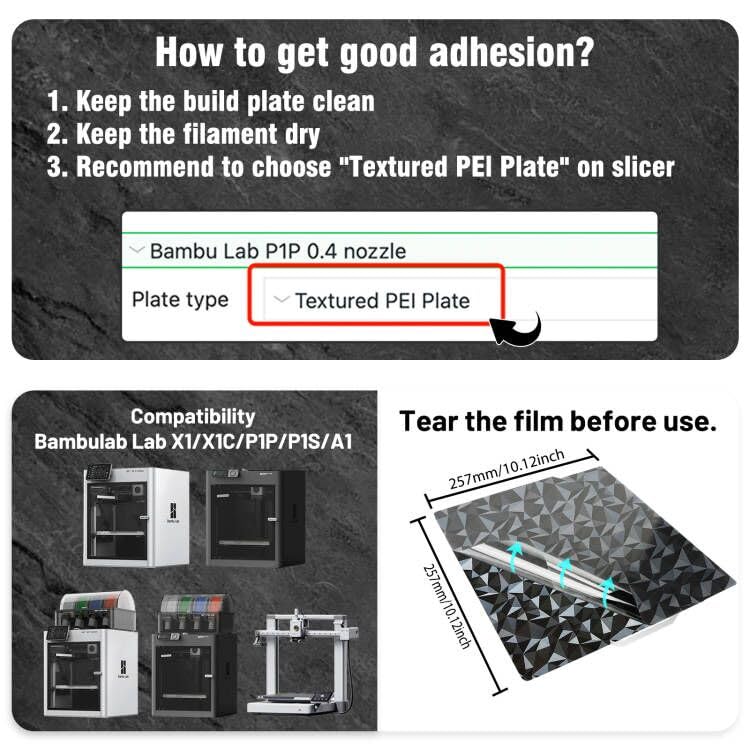 PEO PET Build Plate for Bambu Lab P2S/X1/X1C/X1E/P1P/P1S/A1 3d Printer
