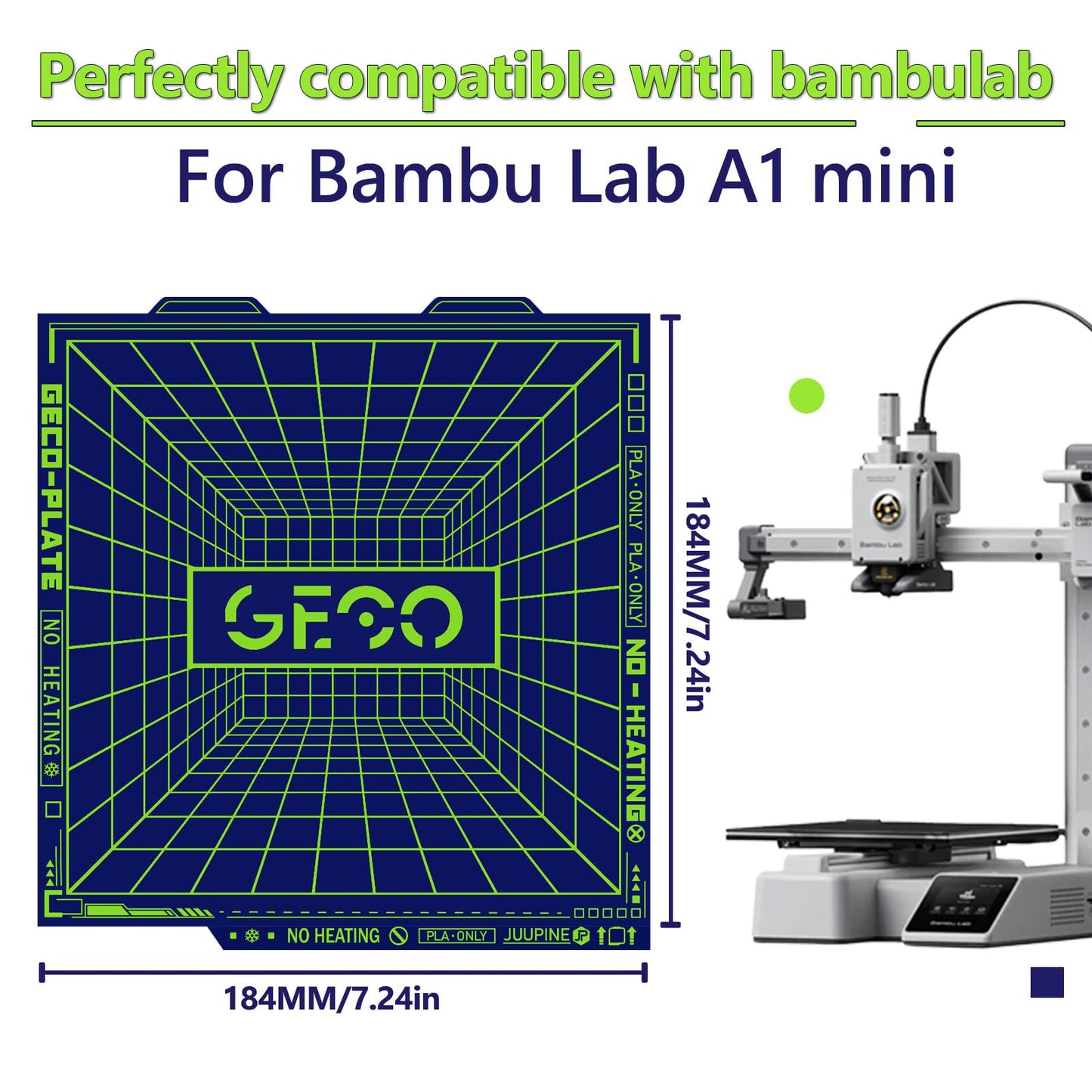 Geco PLA Plate No Heating for Bambu Lab A1 Mini 184x184MM