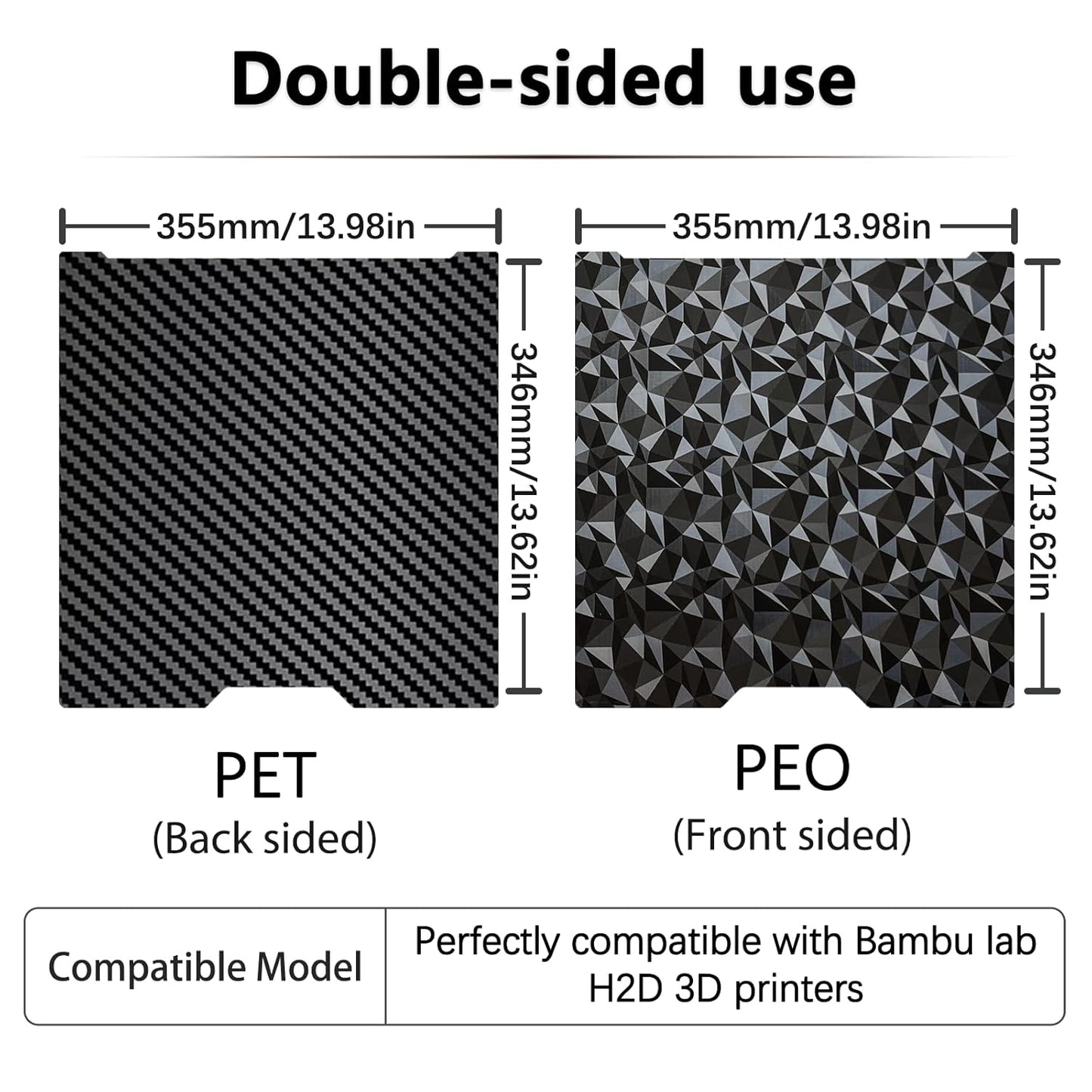 PEO PET Build Plate for Bambu Lab H2D/H2S 3D Printer 355x346 MM