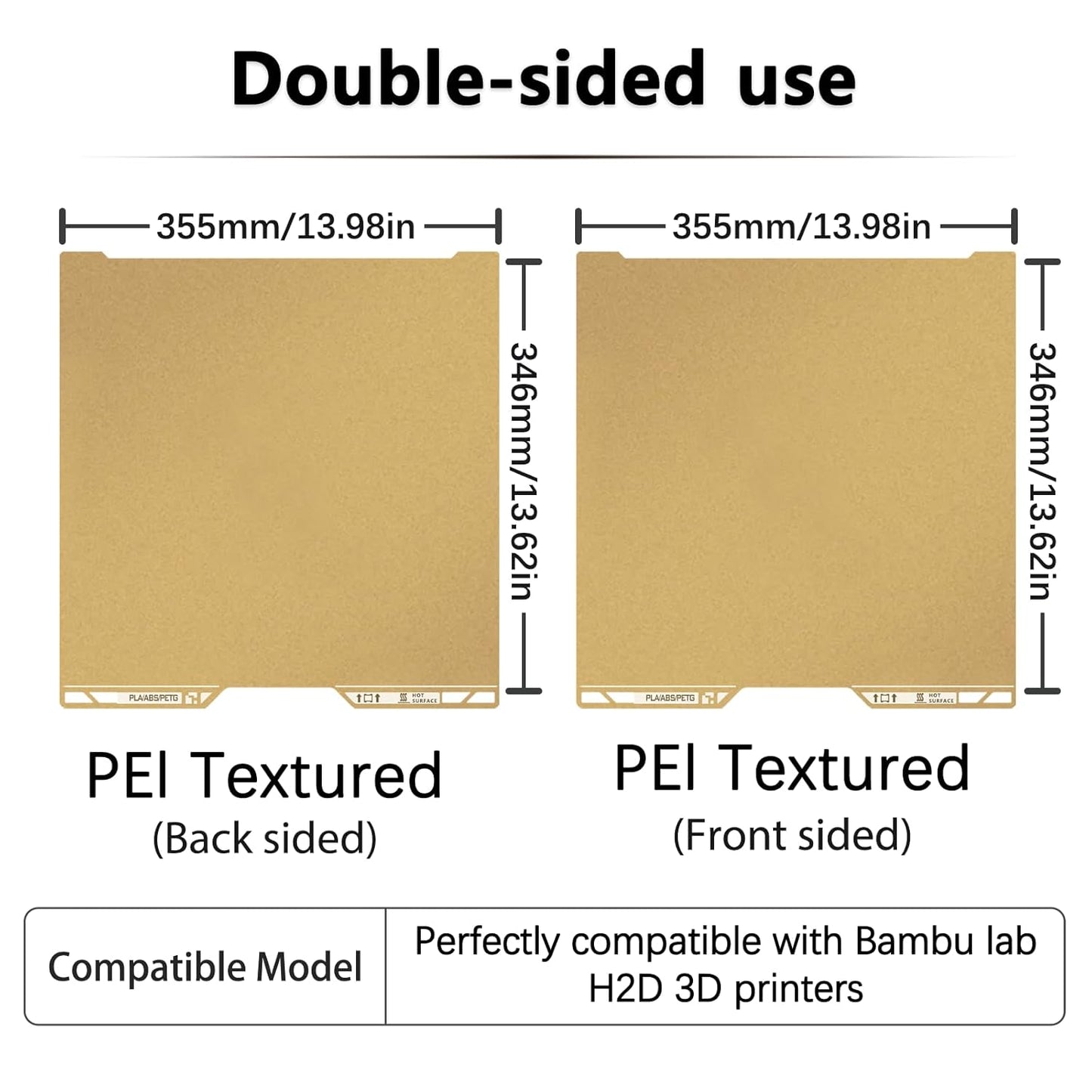 Textured PEI Build Plate with QR Code for Bambu Lab H2D/H2S 355X346 MM