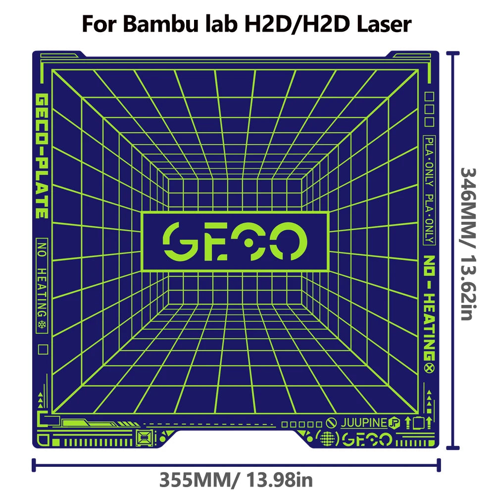 Geco PLA Plate No Heating for Bambu Lab H2D/H2S 355x346 MM